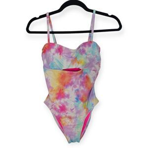 VICIOUS YOUNG BABES VYB Sz Small Pink Tie Dye Cutout One Piece Swimsuit Swimwear
